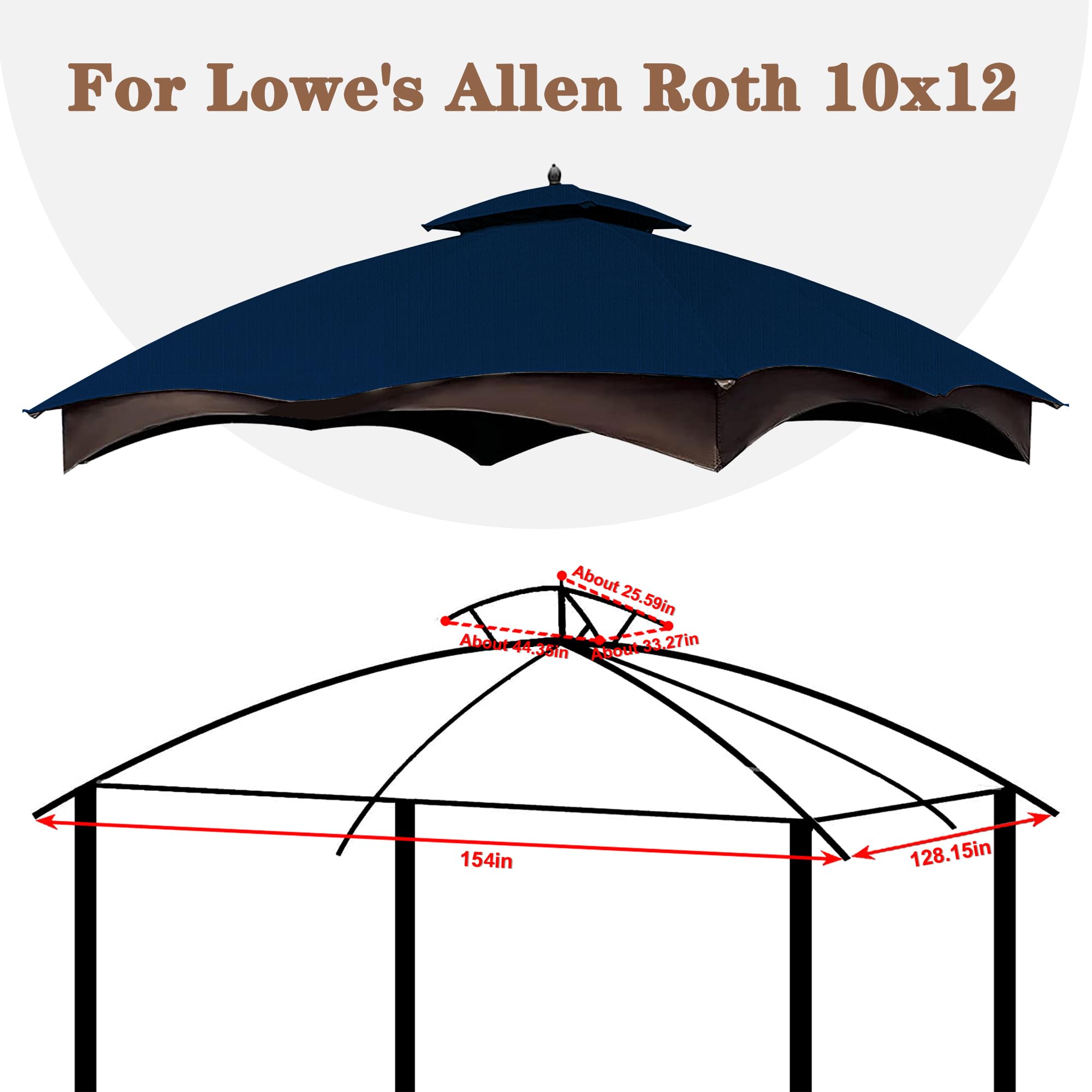 SCOCANOPY Replacement Top Compatible with The Lowe's Gazebo Model #GF-12S004B-1 / GF-12S004BTO (Grey Ripstop)