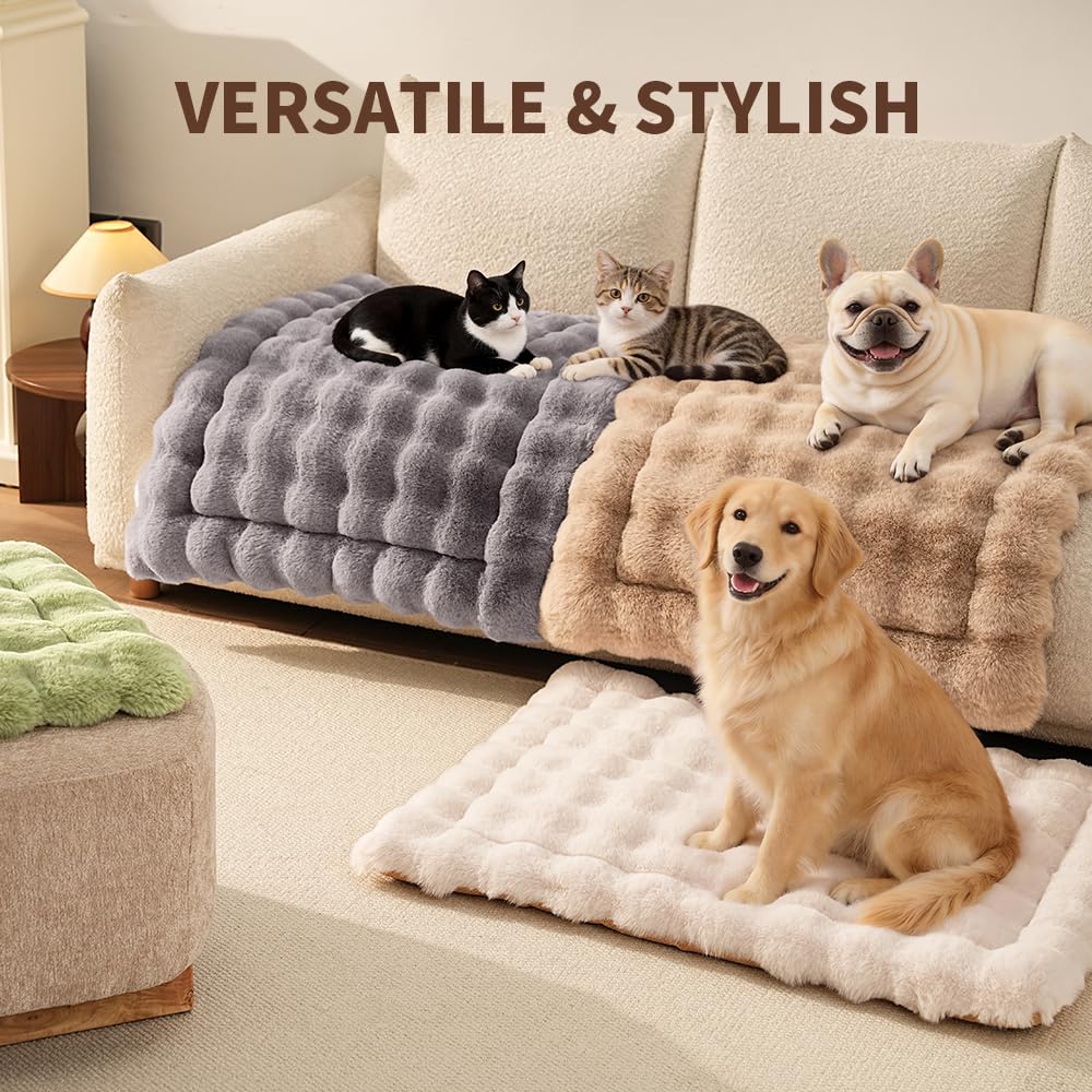 SOMAHE Cat Bed Mat, Soft Plush Faux Fur Kneading Pet Bed, Machine Washable Cat Sleeping Pad for Indoor Cats & Kittens, Non-Slip Fluffy Cat Rug for Couch Sofa Floor, 23x15 Inch Grey