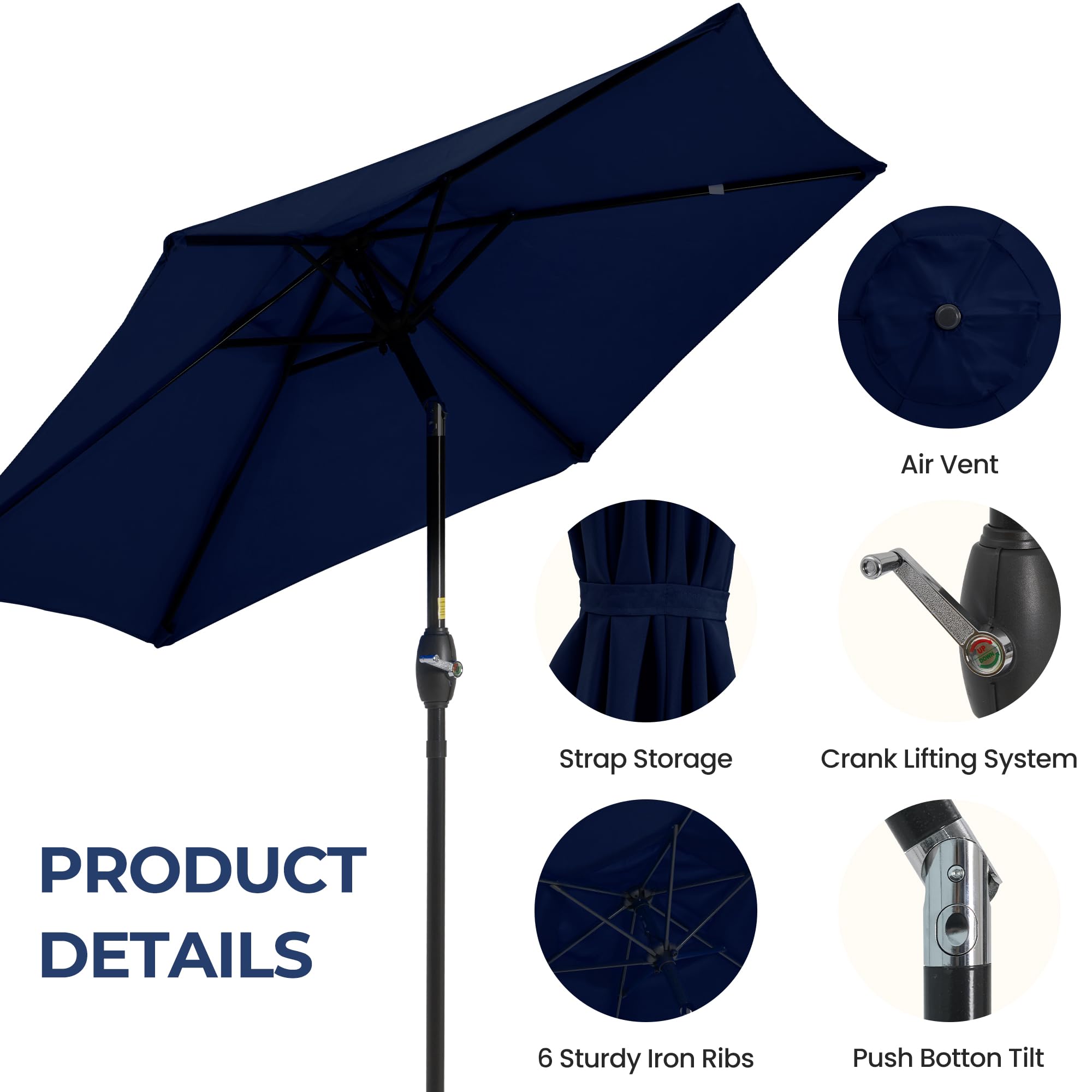 SUNVIVI OUTDOOR Outdoor Patio Umbrella, Patio Umbrella, Market Umbrella, Large Outdoor Umbrella, Metal Pole Umbrella with Push Button Tilt and Crank, Polyester Canopy