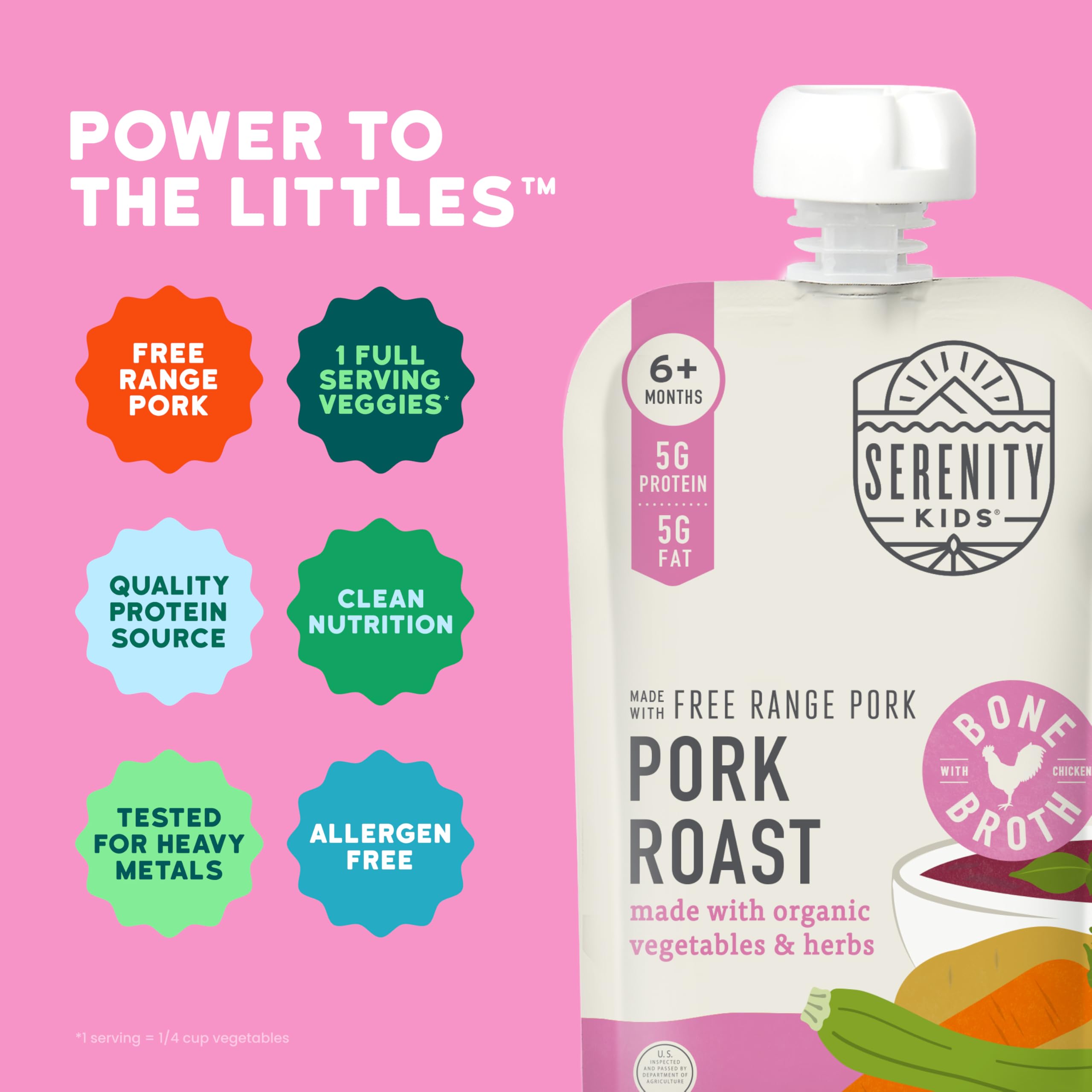 Serenity Kids Bone Broth Puree Made With Organic Veggies | Clean Label Project Purity Award Certified | 3.5 Ounce BPA-Free Pouch | Grass Fed Beef Pot Roast | 1 Count