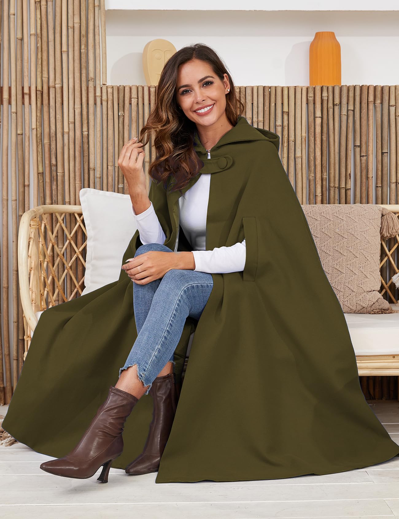 Gihuo Cape Poncho Women's Hooded Maxi Cloak Coat Winter Warm Long Cloak Cosplay Costumes Outerwear