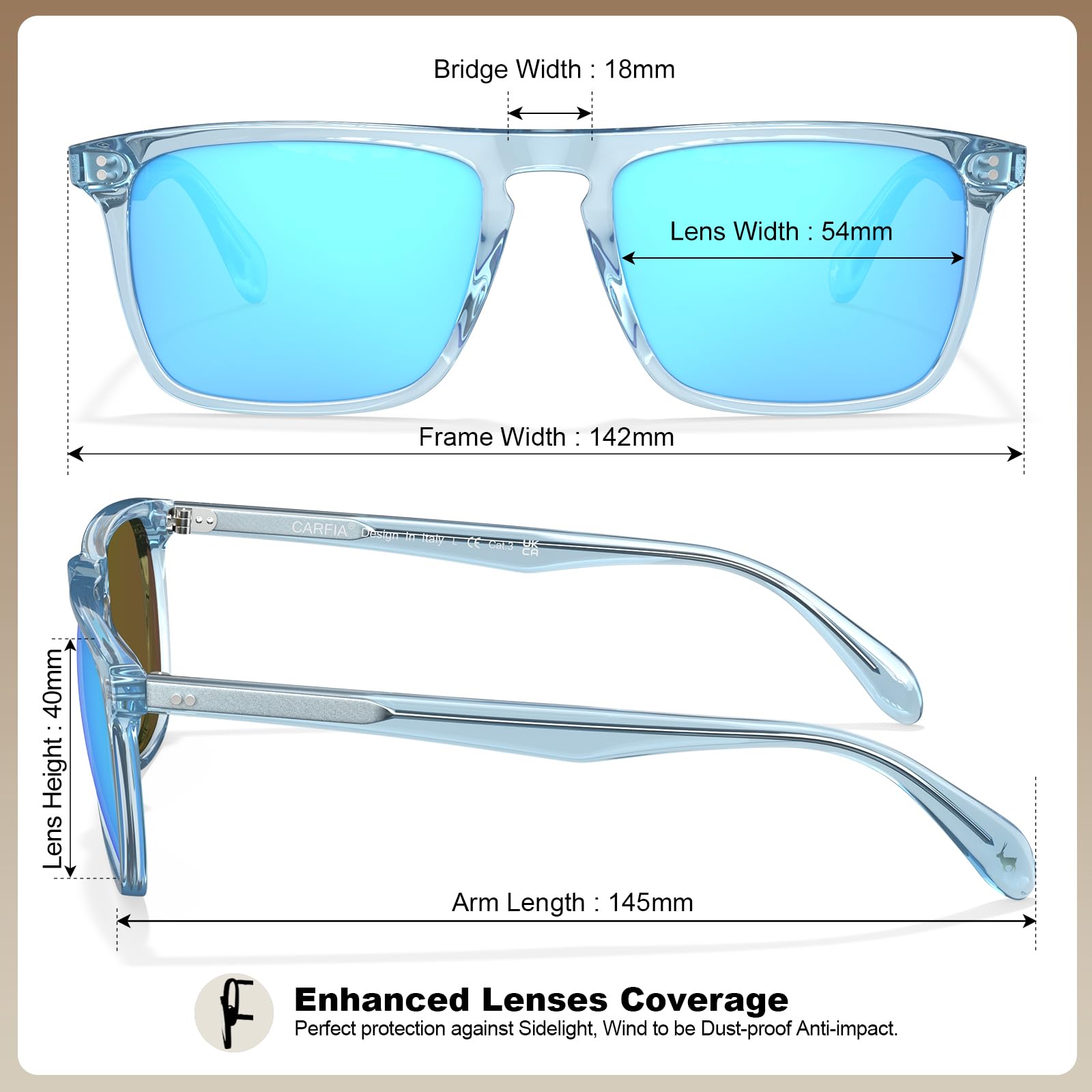 CARFIA Retro Polarized Sunglasses for Men UV Protection Hand-crafted Acetate Frame Fashion Cool Sun Glasses CA53572