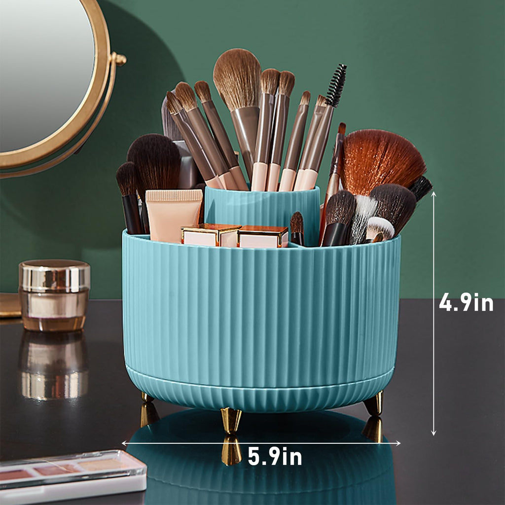 Makeup Brush Holder Organizer,360° Rotating Makeup Brush Organizer,5 Slot Make up Brushes Cup for Cosmetics, Nail Polish, Art Supply, Bathroom Vanity Desktop Organizer - Black