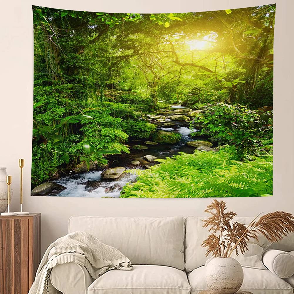 Llamazing Forest Landscape Home Decor - Living Room & Bedroom Magic Tapestry (Sunlight&Creek, 60''L51''W)