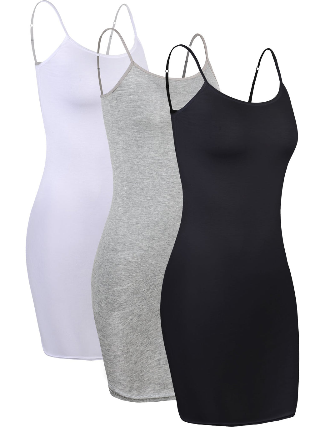 WILLBOND 3 Pieces Women's Basic Cami Long Tanks Dress Spaghetti Strap Slips for Under Dresses, Long Camisoles for Layering
