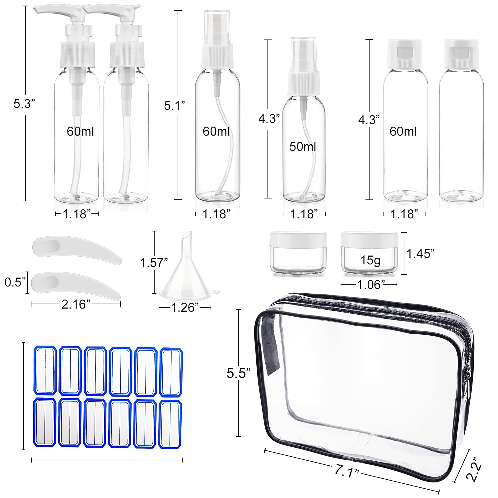 Cosywell Travel Size Bottles for Toiletries 13 Pack 2oz TSA Approved Toiletry Bottles Leak Proof Travel Kit for Women Men TSA Clear Toiletry Bag Shampoo Lotion Skincare Cosmetic Container