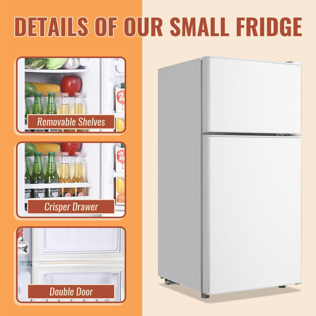 DEMULLER Mini Fridge with Double Doors Small Refrigerator with Separate Freezer & 7 Adjustable Temperature Control, Tiny Size & Personal Fridge Ideal for Office Apartment Dorm Black