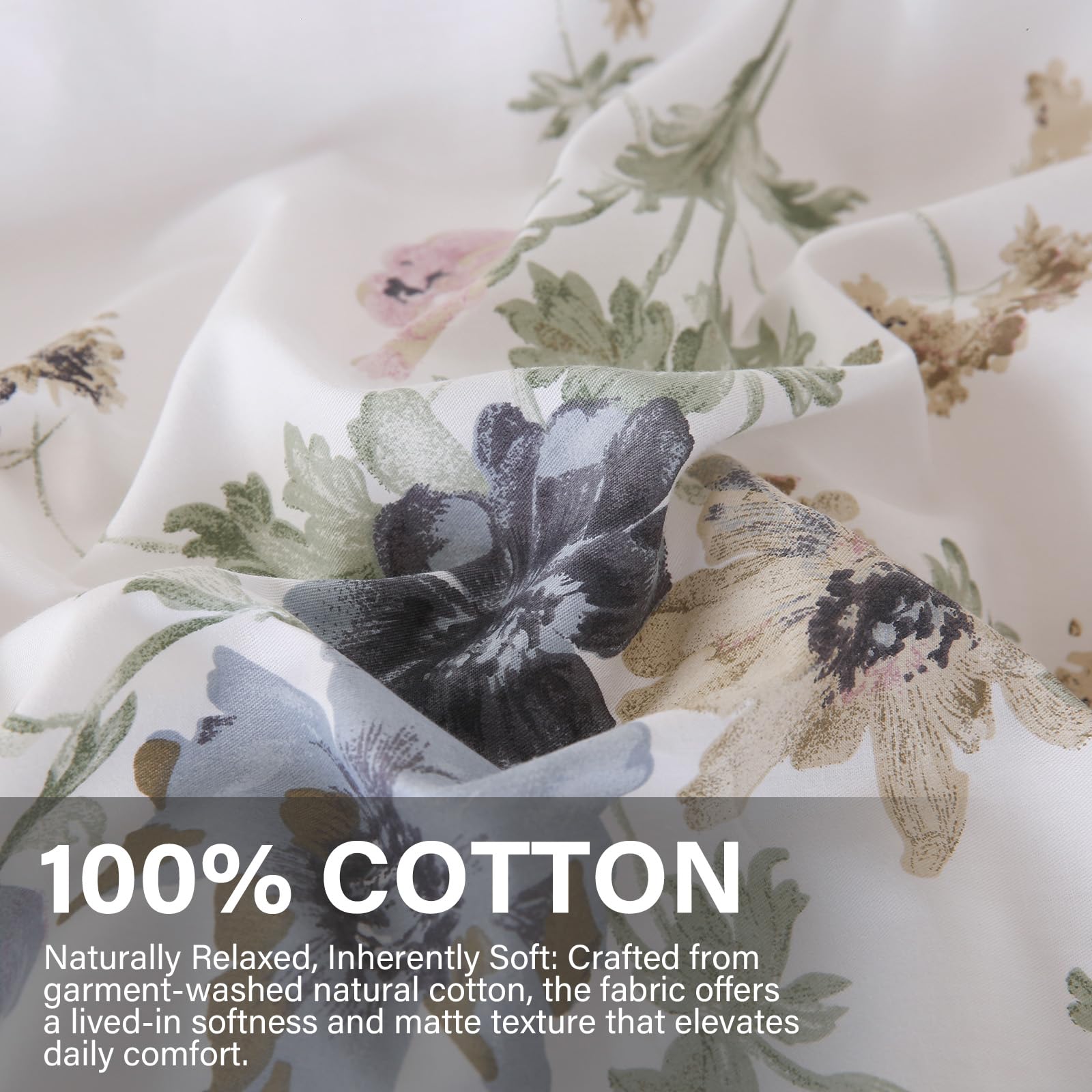 100% Natural Cotton Comforter Set Queen 3 Pcs Grayish Blue Bedding Sets with Luxurious Damask Pattern, Reversible Breathable Soft Comforter Sets for All Season