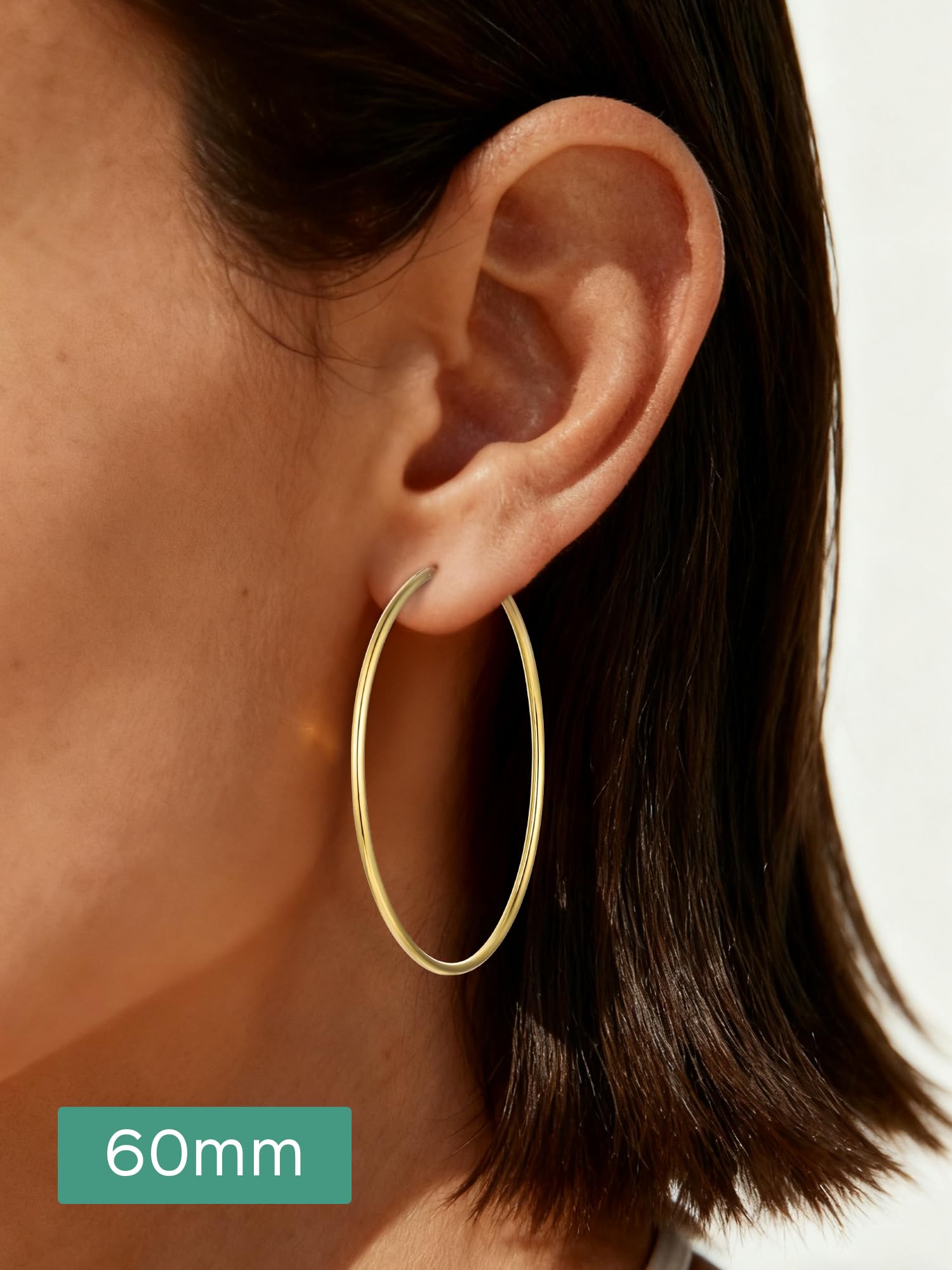 ChicSilver 925 Sterling Silver Hoop Earrings for Women Hypoallergenic, Lightweight Large Gold Plated Silver Hoop Earrings, Endless Hoops Earring 20/30/40/50/60/70MM