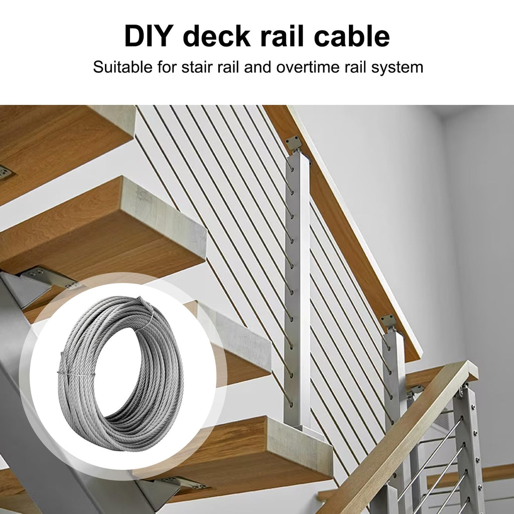 Thickened 3/16" 25ft Stainless Steel Cable with Wire Rope Clip, Thimble and Aluminum Crimping Loop Sleeve, 7X19 Strands Aircraft Cable, 3700lbs Breaking Strength for Deck Railing, String Lights