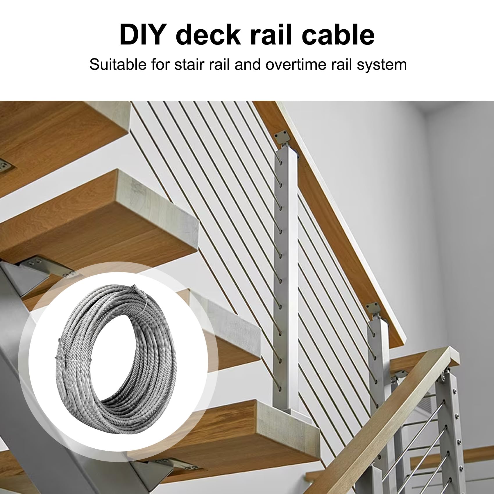 Thickened 3/16" 25ft Stainless Steel Cable with Wire Rope Clip, Thimble and Aluminum Crimping Loop Sleeve, 7X19 Strands Aircraft Cable, 3700lbs Breaking Strength for Deck Railing, String Lights