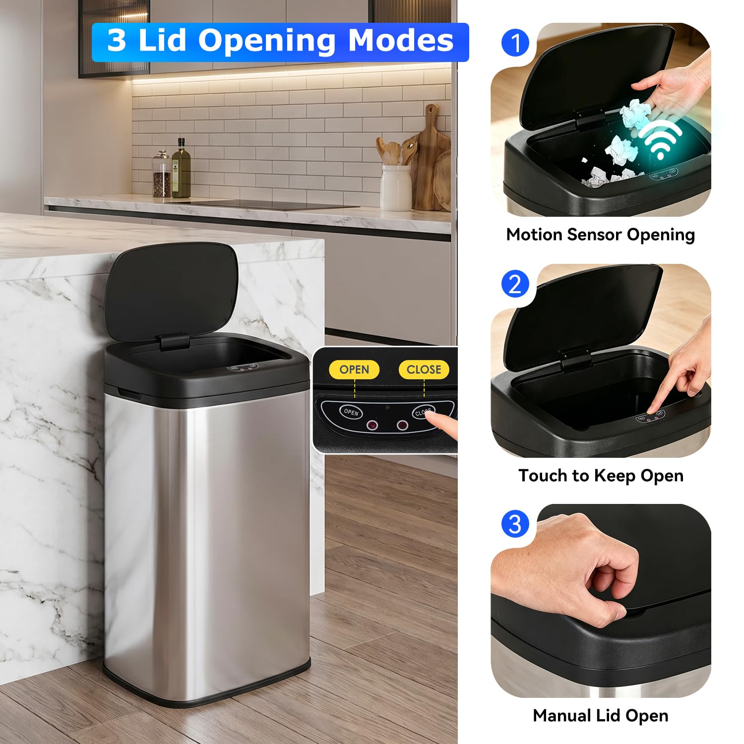 BestOffice 22 Gallons Automatic Sensor Large Kitchen Trash Can with Stainless Steel, Touchless Garbage Bin with Lid for Kitchen, Home, Office Waste Bin 82L