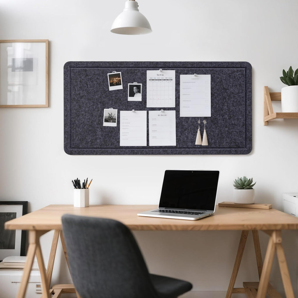 Lightomorrow Bulletin Board, 24 x 18 inches Decorative Felt Pin Board, Vision Board Cork Board Alternative for Wall, Foldable Photo Board Self-Adhesive Vision Board Mood Board with 20 Pushpins - Black