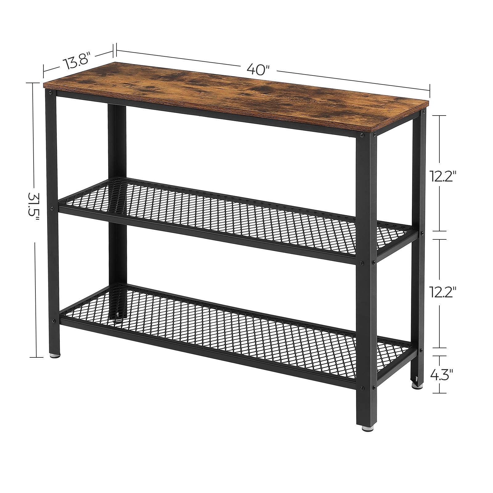 VASAGLE 40" Industrial Console Table, 3 Tier Entryway Table with Storage Shelf, Narrow Sofa Table for Living Room, Hallway, Entrance Hall, Corridor, Bedroom, Greige and Black ULNT081B02