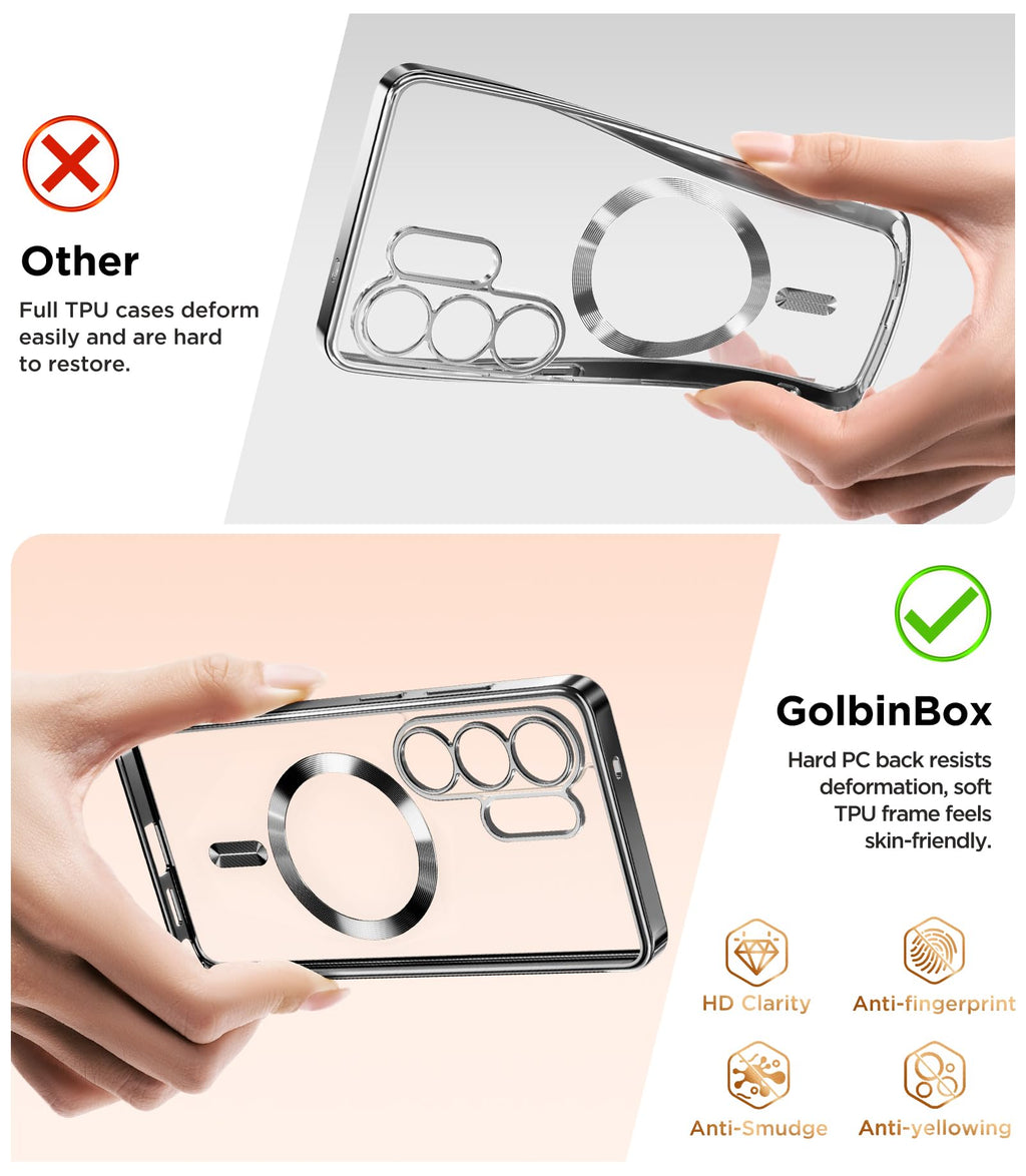 Magnetic Case Compatible with Samsung Galaxy S25 Ultra,Compatible with MagSafe,[Full Camera Protection][Screen Protector] Shockproof Plating Clear Phone Cover for Galaxy S25 Ultra(Black/Clear)