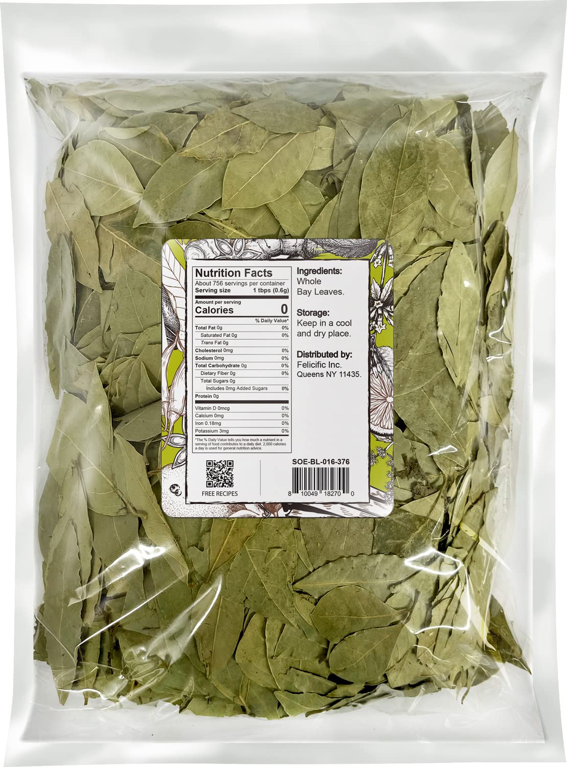 Soeos Bay Leaves Whole, 2 oz(57g), Non-GMO Verified, Dried Leaf, Freshly Packed to Keep Fresh, Laurel Herbs for Cooking, Dried Bay Leaves, Fresh, Green