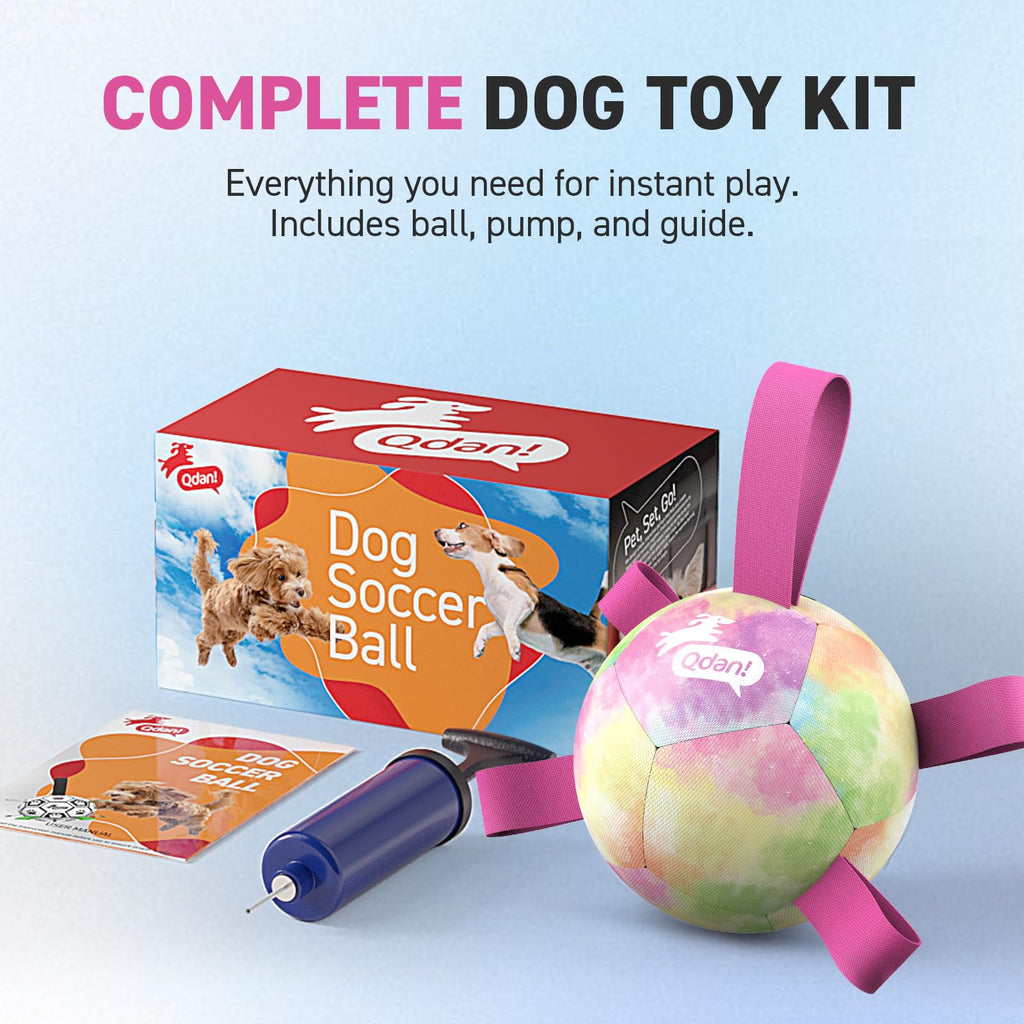 QDAN Dog Toys Soccer Ball with Straps, Durable Dog Balls for Tug of War, Puppy Birthday Gifts, Dogs Water Toy Small Dogs-Rainbow（5 Inch）