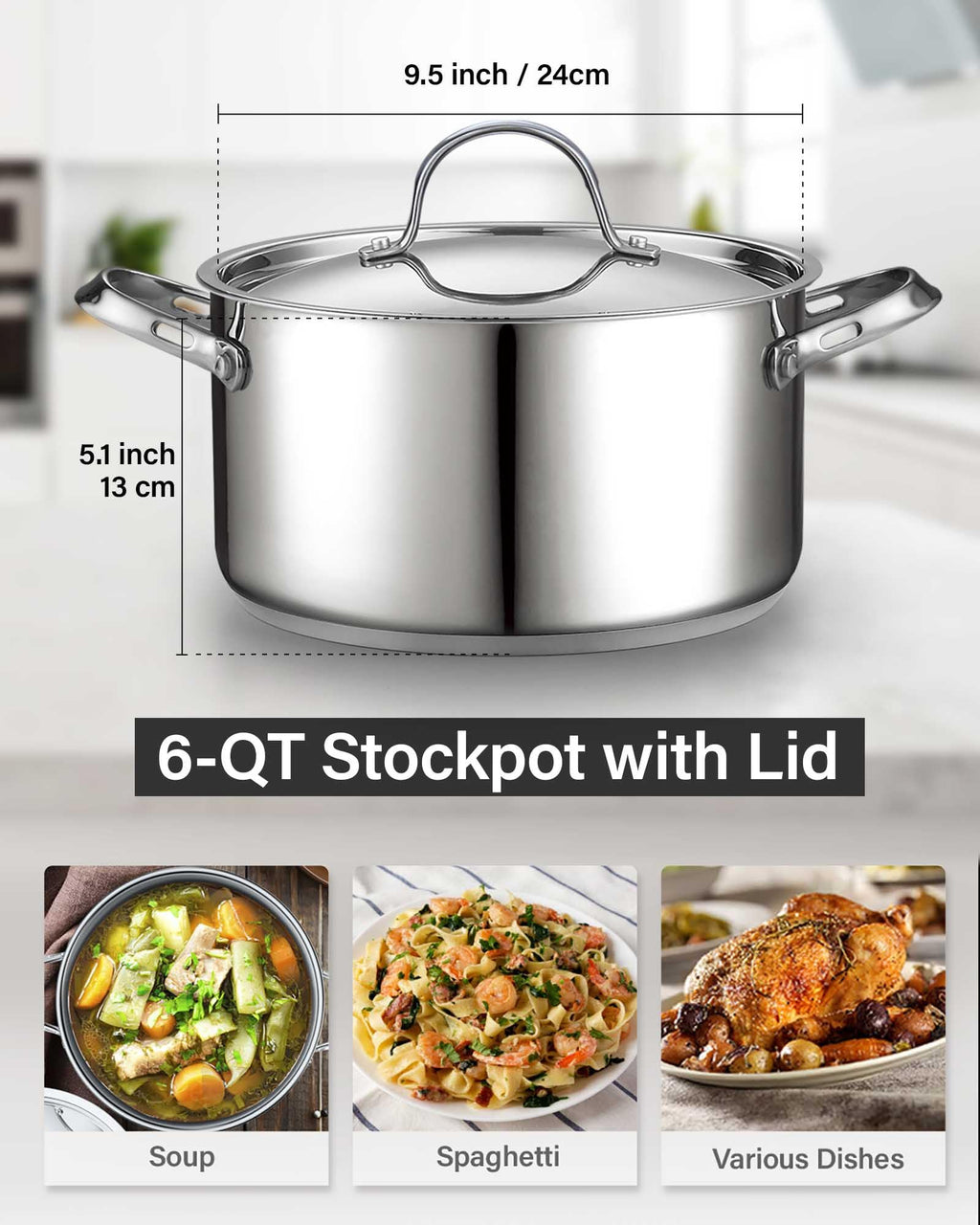 Cooks Standard Classic 6 Quart Stock Pot with Lid, Stainless Steel Dutch Oven
