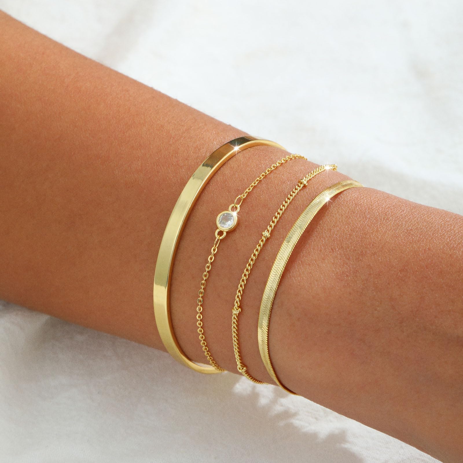 Coshilta Gold Bracelets for women 14K Gold Bangle Bracelet Stack - Adjustable Waterproof Trendy Bracelets Gold Filled Stacks Bangles Link Chain Gold Bracelet Non Tarnish for Women Jewelry Gifts