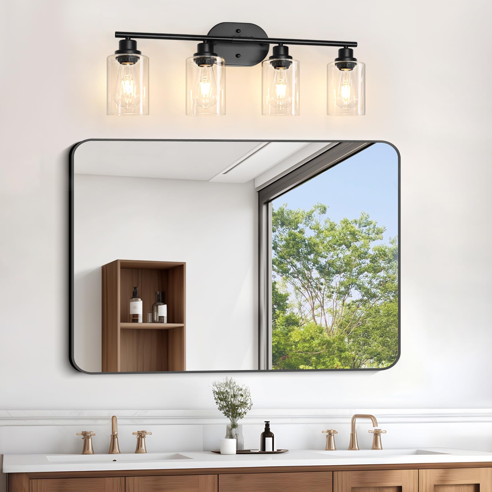 Unicozin 2 Pack Modern Bathroom Light Fixtures, 3 Light Vanity Lights, Black Wall Lamp with Clear Glass for Bathroom, Mirror, Living Room, Bedroom, Hallway, E26 Base
