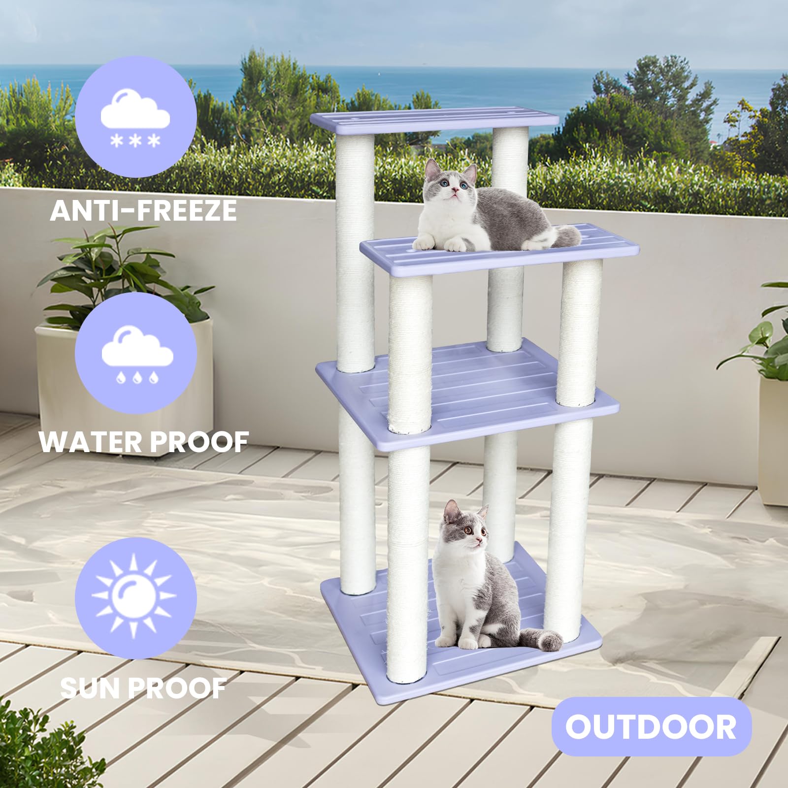 Tall Cat Tree for Outdoor and Indoor Cats, Weatherproof Large Outdoor Cat Tree Tower with Scratching Posts