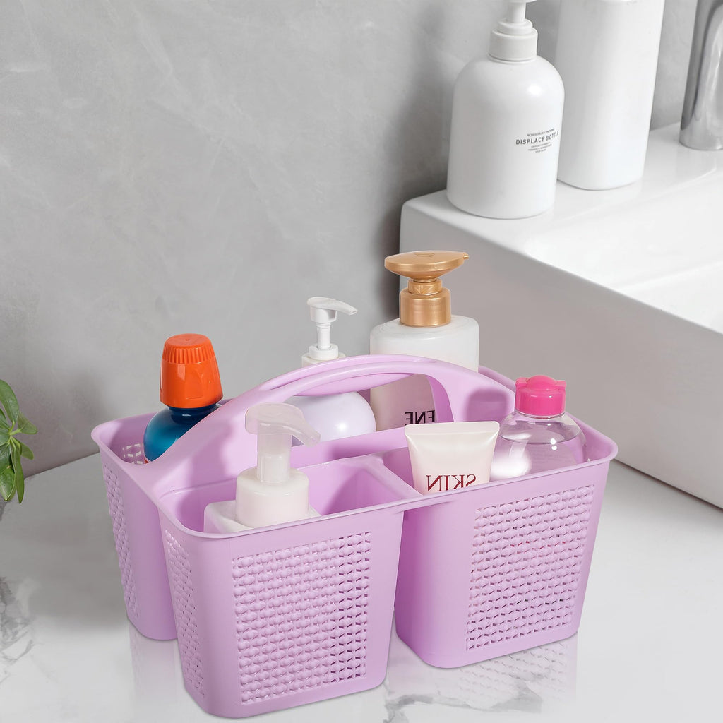 UUJOLY Plastic Portable Shower Caddy Basket Bucket, Cleaning Shower Basket with Handle Compartments Storage Basket Organizer for Bathroom Kitchen College Dorm Sink, Beige