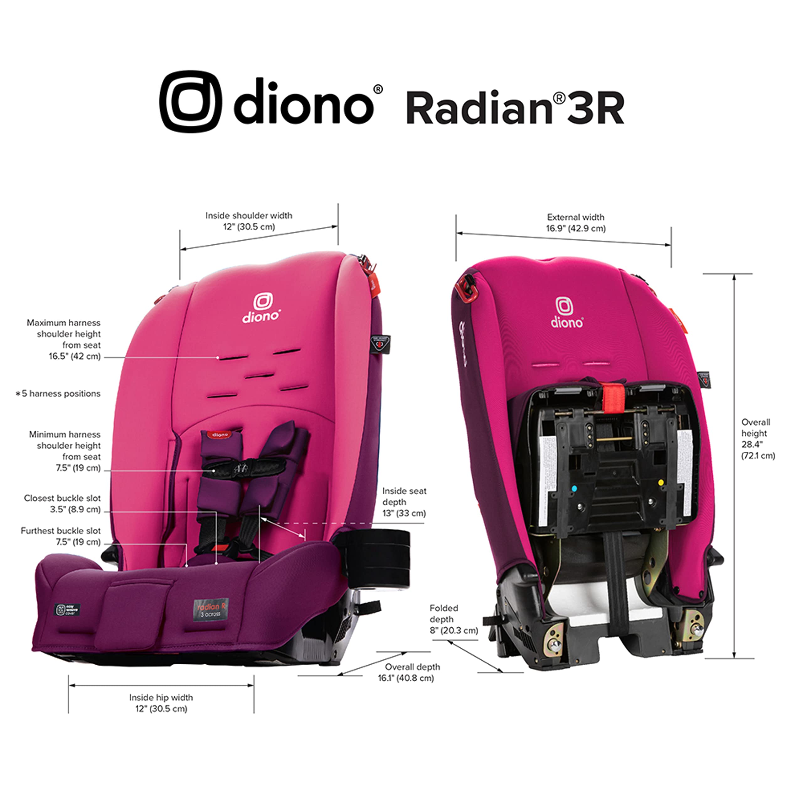Diono Radian 3R, 3-in-1 Convertible Car Seat, Rear Facing & Forward Facing, 10 Years 1 Car Seat, Slim Fit 3 Across, Jet Black