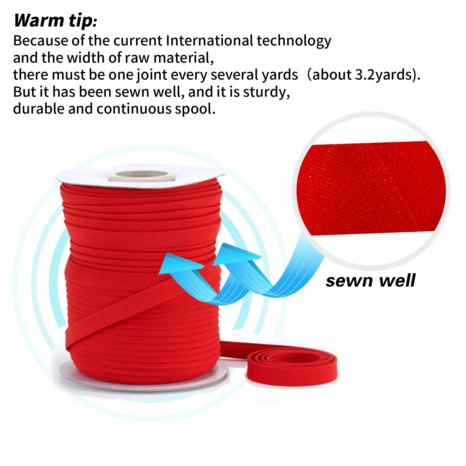 Tewadoo Bias Tape Double Fold 1/2 Inch - Black 55 Yards Polyester Binding Tape for Sewing, Quilt Binding, Hemming, Seaming and Fabric Piping