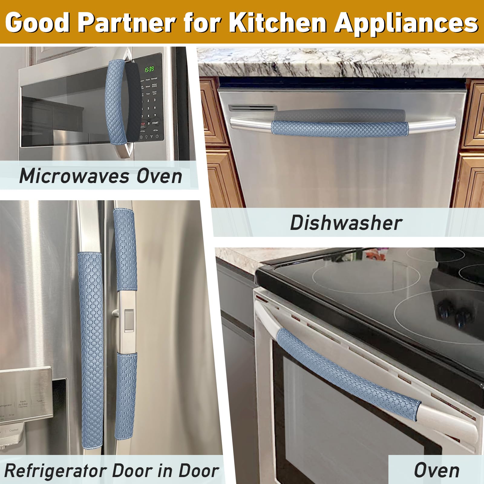 Refrigerator Door Handle Covers, Set of 4, Performance Appliance Handle Covers, Non-Slip Fridge Door Handle Covers, Keep Your Kitchen Clean, Microwave Oven Dishwasher door Handle Protectors(Brown)