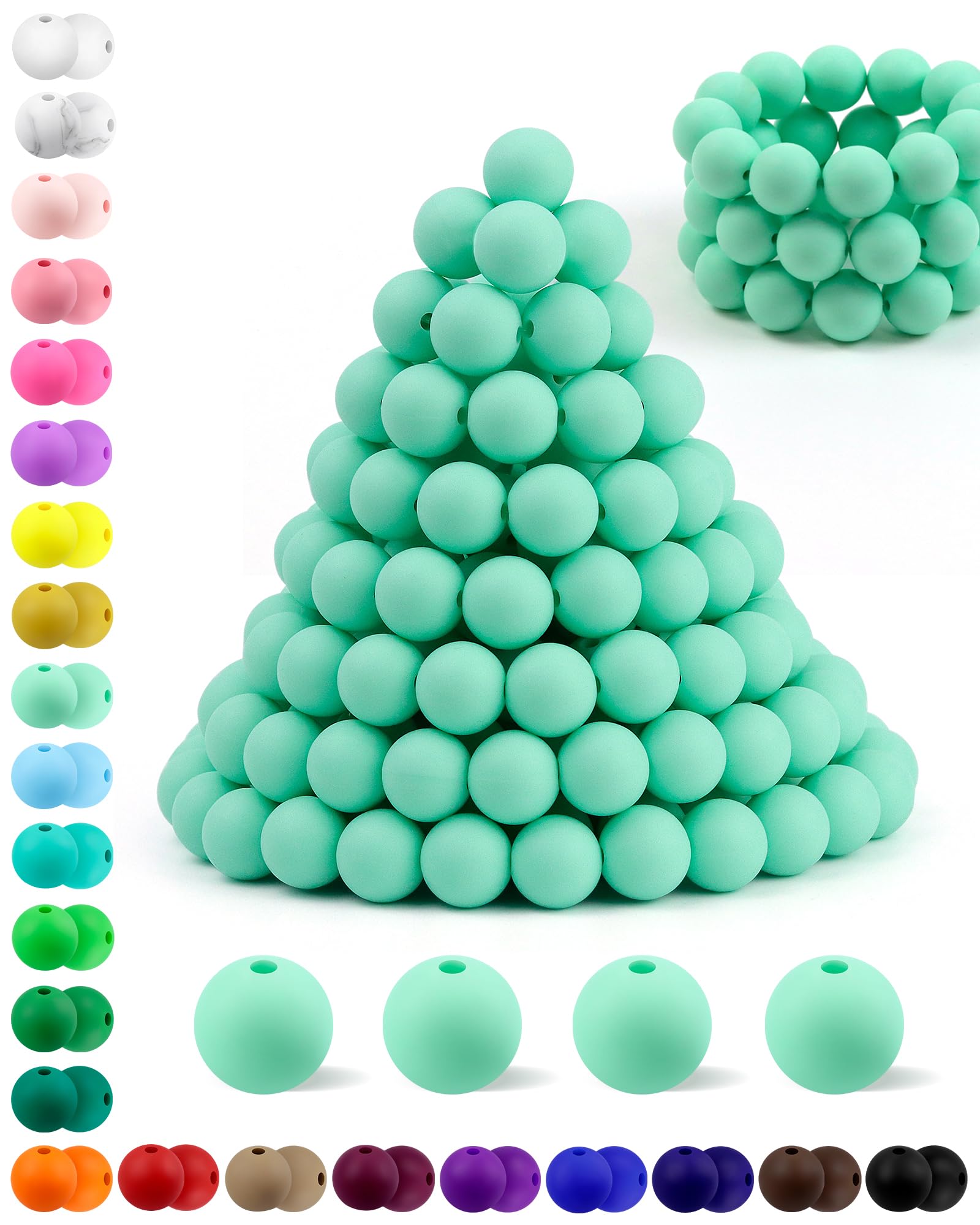 180PCS FIVEIZERO Silicone Beads – 30 Colors 12mm Round Rubber Beads Bulk for DIY Crafts, Keychain Accessories & Jewelry Making | Soft Silicone, Seamless Finish, Easy to String, Fade Resistant, Durable for Daily Use