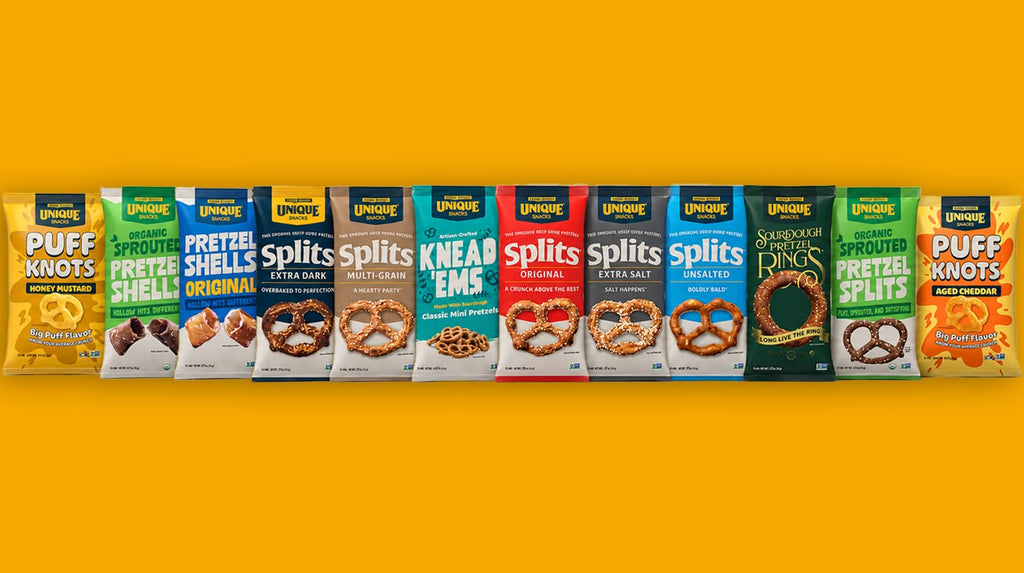 Unique Snacks Extra Dark Splits Pretzels, Original Split-Open Pretzels, Delicious Homestyle-Baked Snack Bag, Vegan, OU Kosher, and Non-GMO Food, No Artificial Flavor, 2 Oz. Bag, Pack of 12