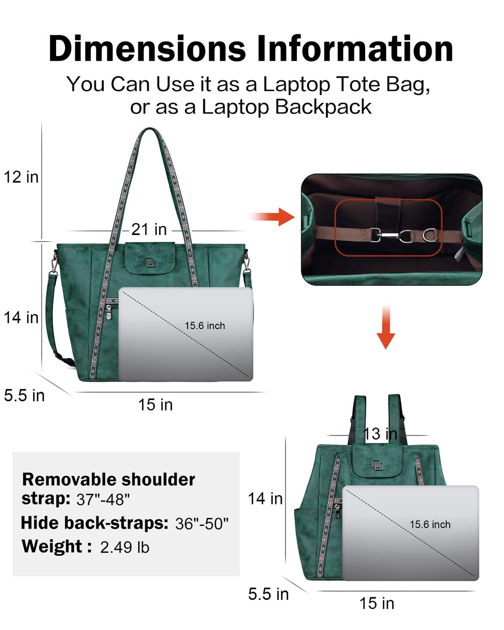 FADEON Large Laptop Tote Bag for Women Designer Leather Laptop Bag Fashion Travel Backpack Purse Shoulder Handbag