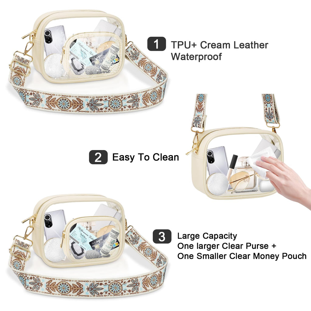 KETIEE Clear Crossbody Bag, Stadium Approved Clear Purse Bag for Concerts Sports Events Festivals