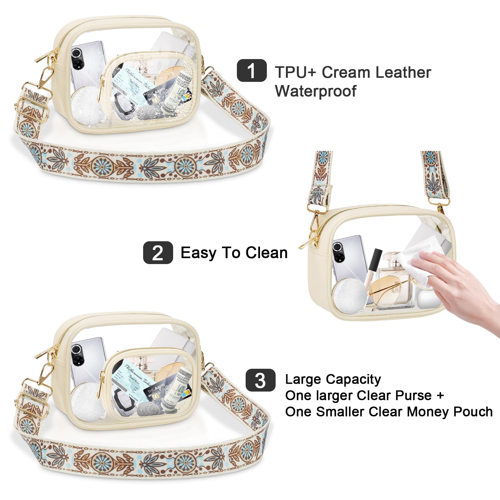 KETIEE Clear Crossbody Bag, Stadium Approved Clear Purse Bag for Concerts Sports Events Festivals