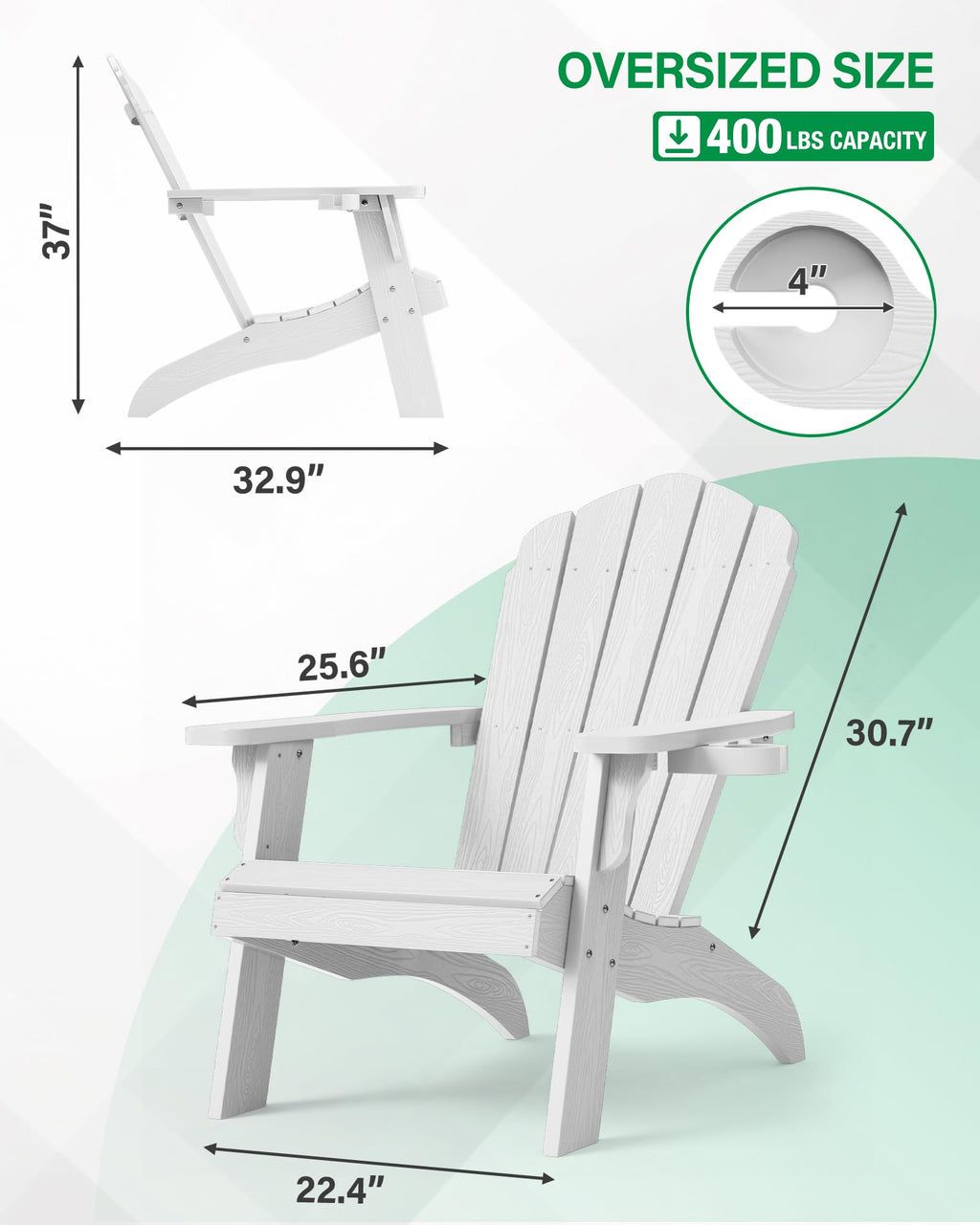 YEFU Oversized Plastic Adirondack Chair Set of 2 with Cup-Holder (Large Dual-Purpose), Weather Resistant, Poly Lumber Outdoor Chairs Duty Rating Widely Used in Patio, Lawn, Outside, Deck Chairs-Black