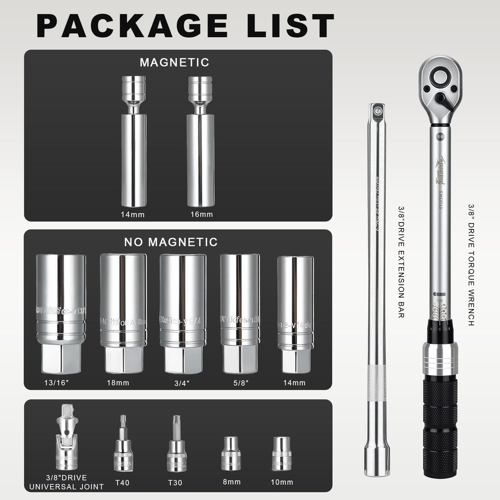 AEROFORCE 3/8-Inch Drive Spark Plug Socket Set 8PCS - Includes 6 Point Sockets 5/8-inch, 3/4-inch and 13/16-inch, 12 Point Sockets 14mm&18mm, 2 Extension Bars,Universal Joint