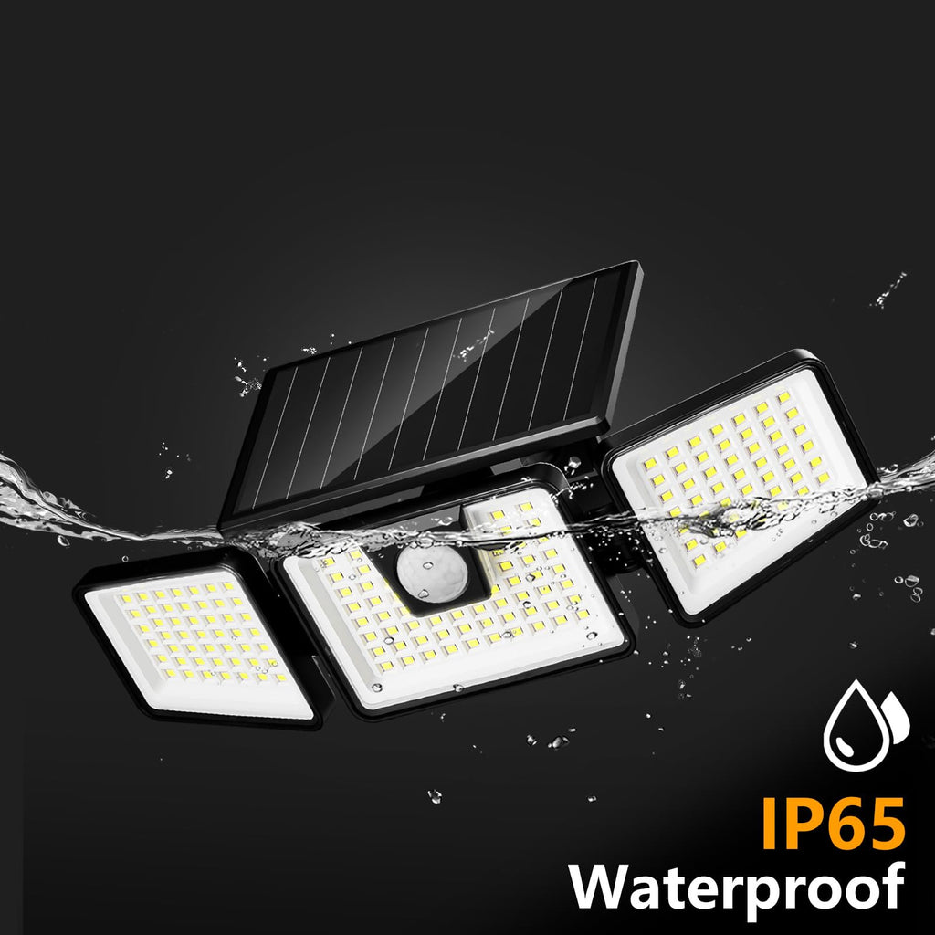 INCX 156 LED Solar Motion Lights Outdoor 2 Pack, 3 Heads Solar Security Lights with Motion Sensor IP65 Waterproof, Flood Lights for Wall, Patio, Garden, Porch, Garage White