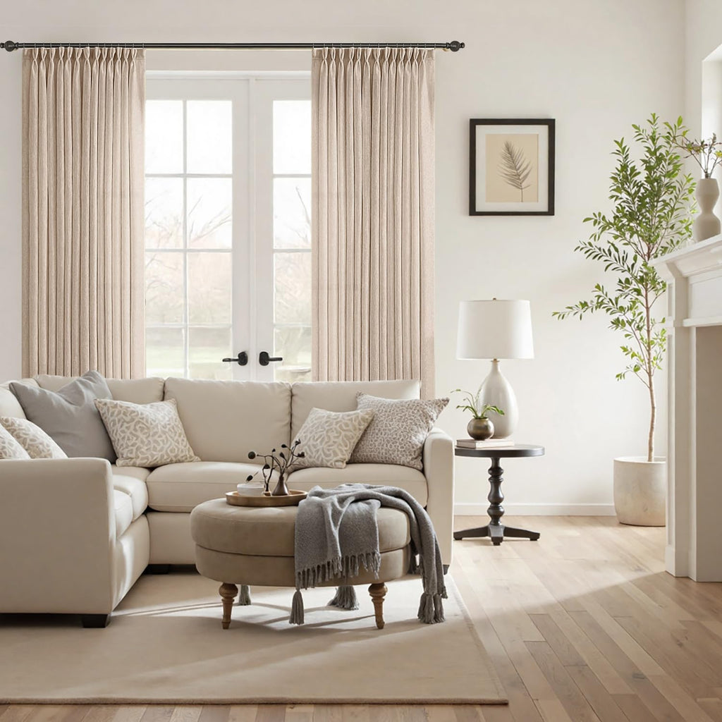 MIULEE Pinch Pleated Linen Curtains 84 Inches Long 2 Panels for Bedroom Living Room, Soft Thick Linen Textured Window Drapes Back Tab Hooks Semi Sheer Light Filtering Farmhouse，Beige