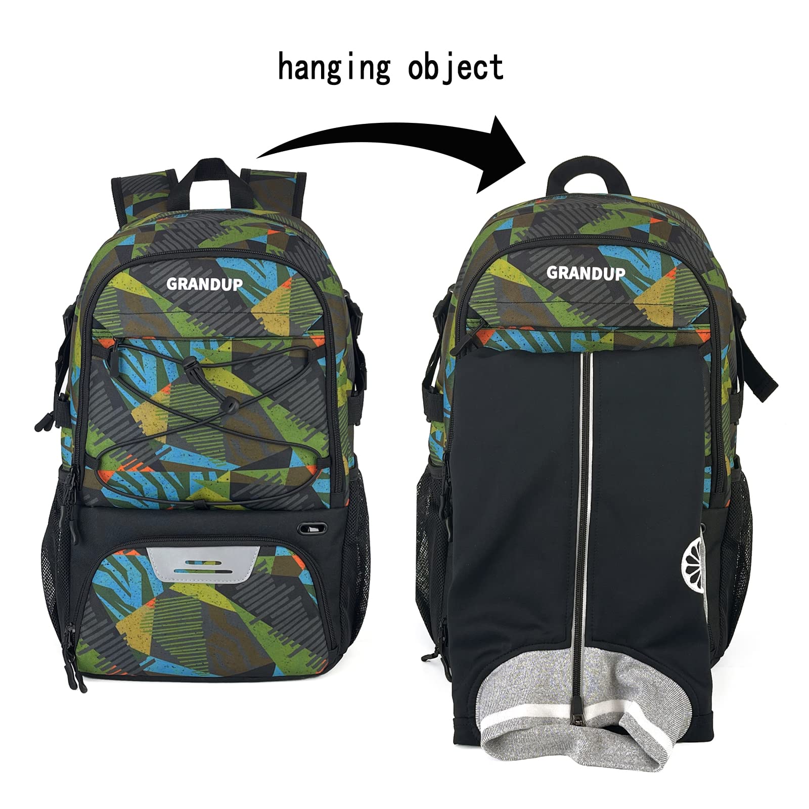 GRANDUP Basketball backpack with ball and shoes compartment Fit Volleyball, soccer, Swim, Gym, Travel, and School, large capacity sports training equipment bags