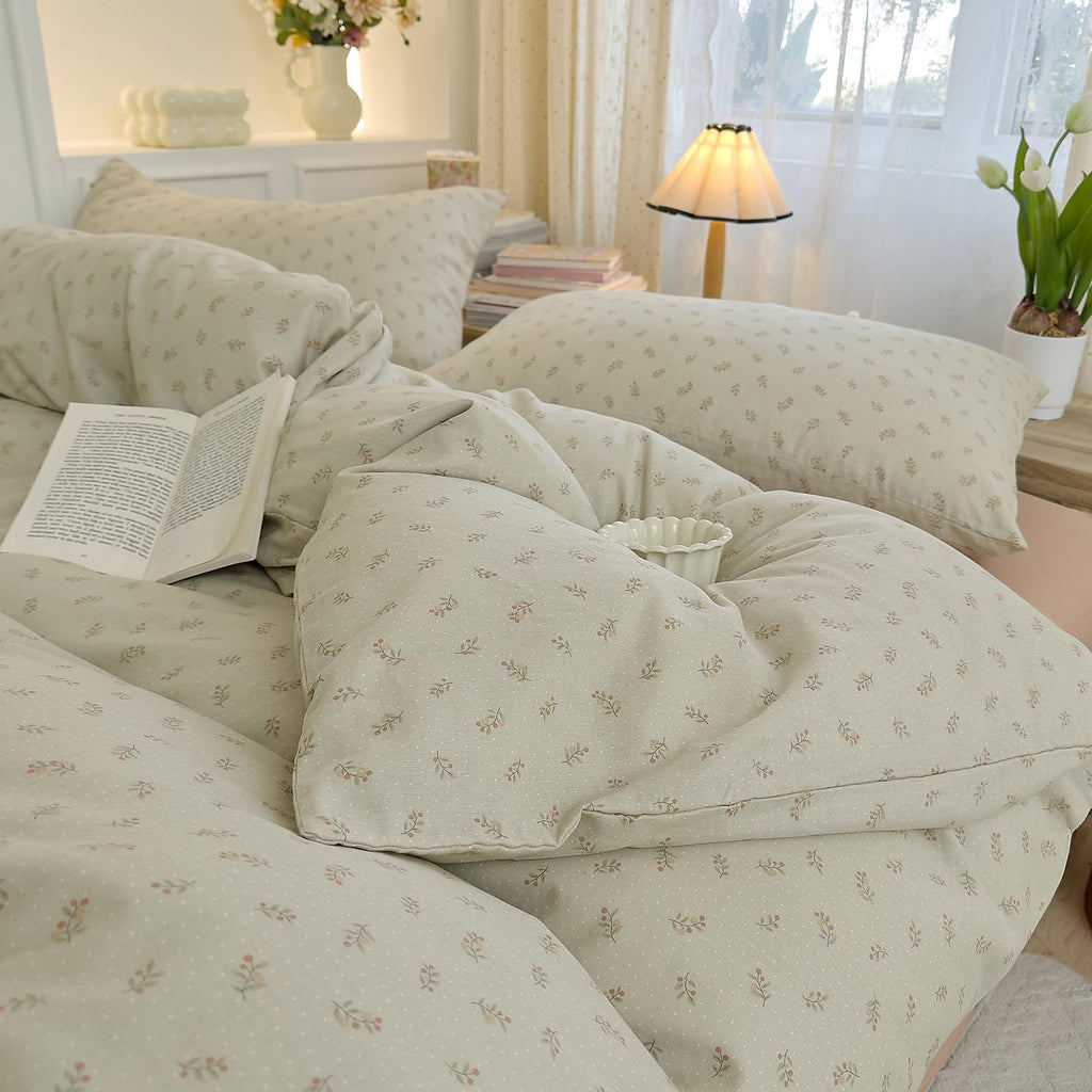 Pink Flower Duvet Cover Twin Chic Floral Print Ruffle Duvet Cover Cotton Lace Comforter Cover Country Style Floral Bedding Set Romantic Ruffle Comforter Cover Flower Bedding Cover with 2 Pillowcases