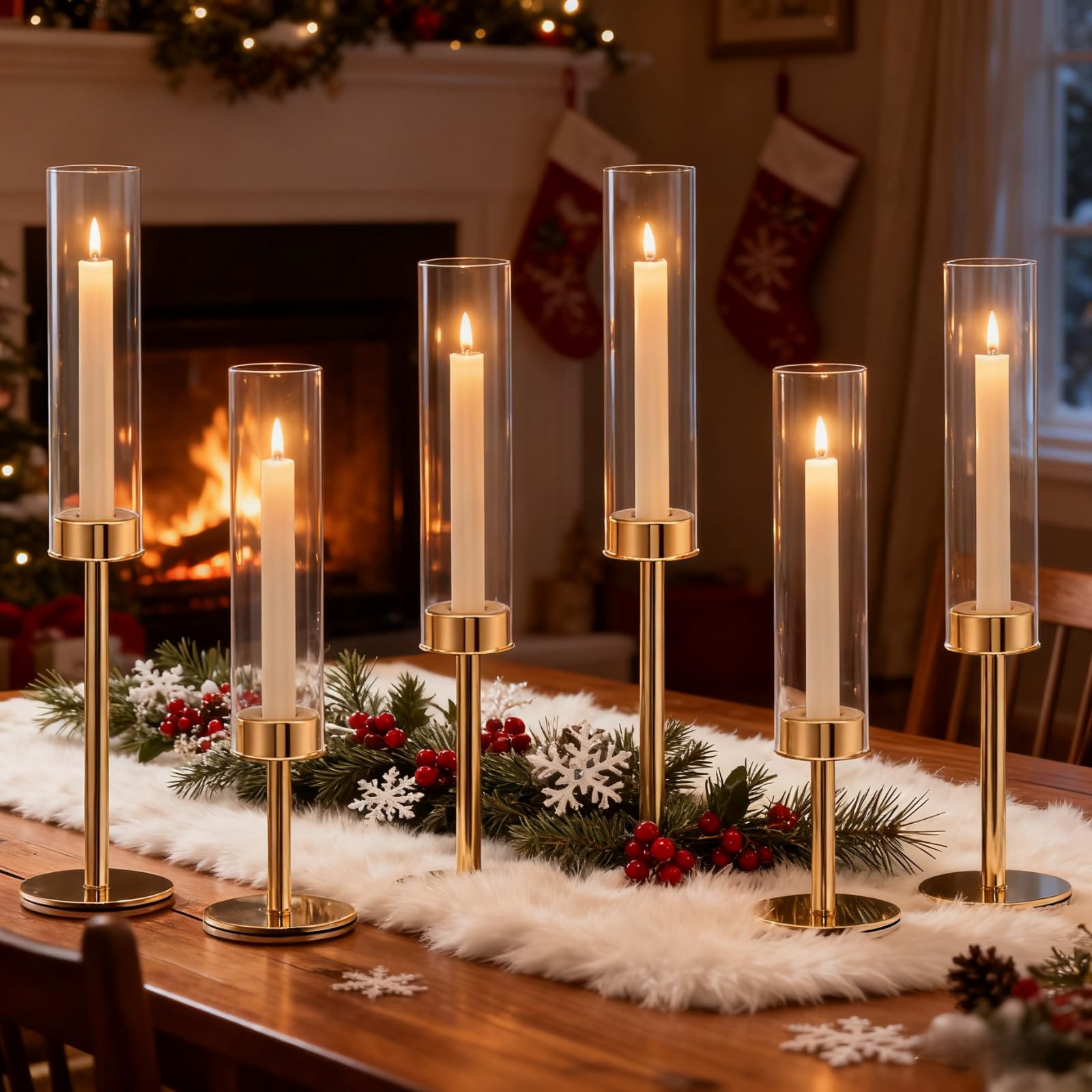 Black Hurricane Glass Candle Holders Set of 3, Tall Metal Taper Candle Stick Holder, Clear Candlestick Holders, Table Centerpieces Decor for Dining Dinner, Weddings, Christmas Fireplace Decorations