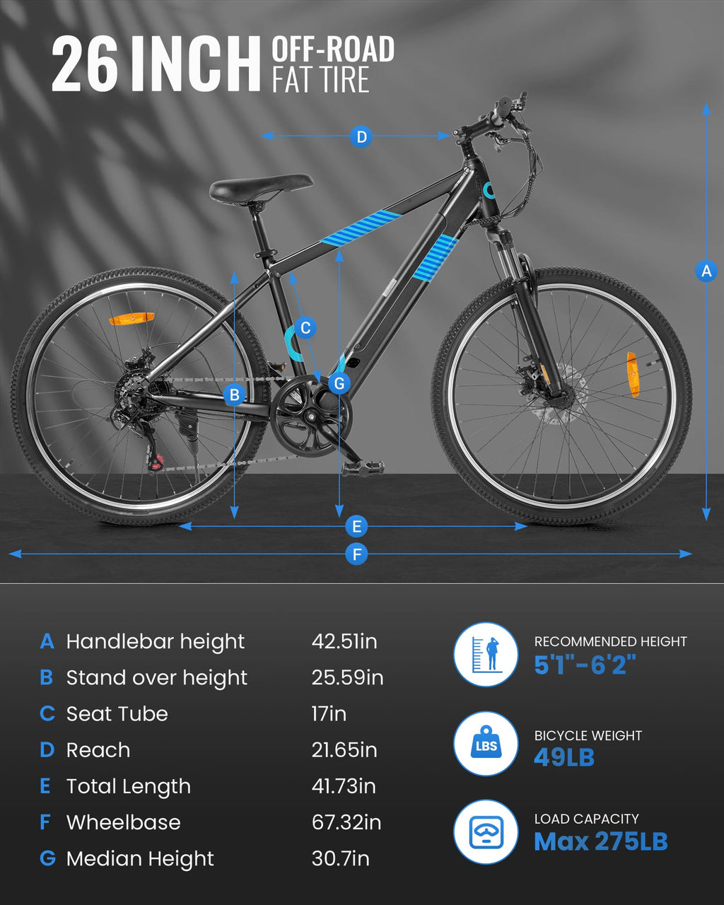 MULTIJOY Electric Bike for Adults,36V Built-in Invisible Removable Battery,350W Brushless Motor(Peak 450W) Electric Mountain Bike,26" Tires&Front Fork Suspension,UL Certified 7-Speed
