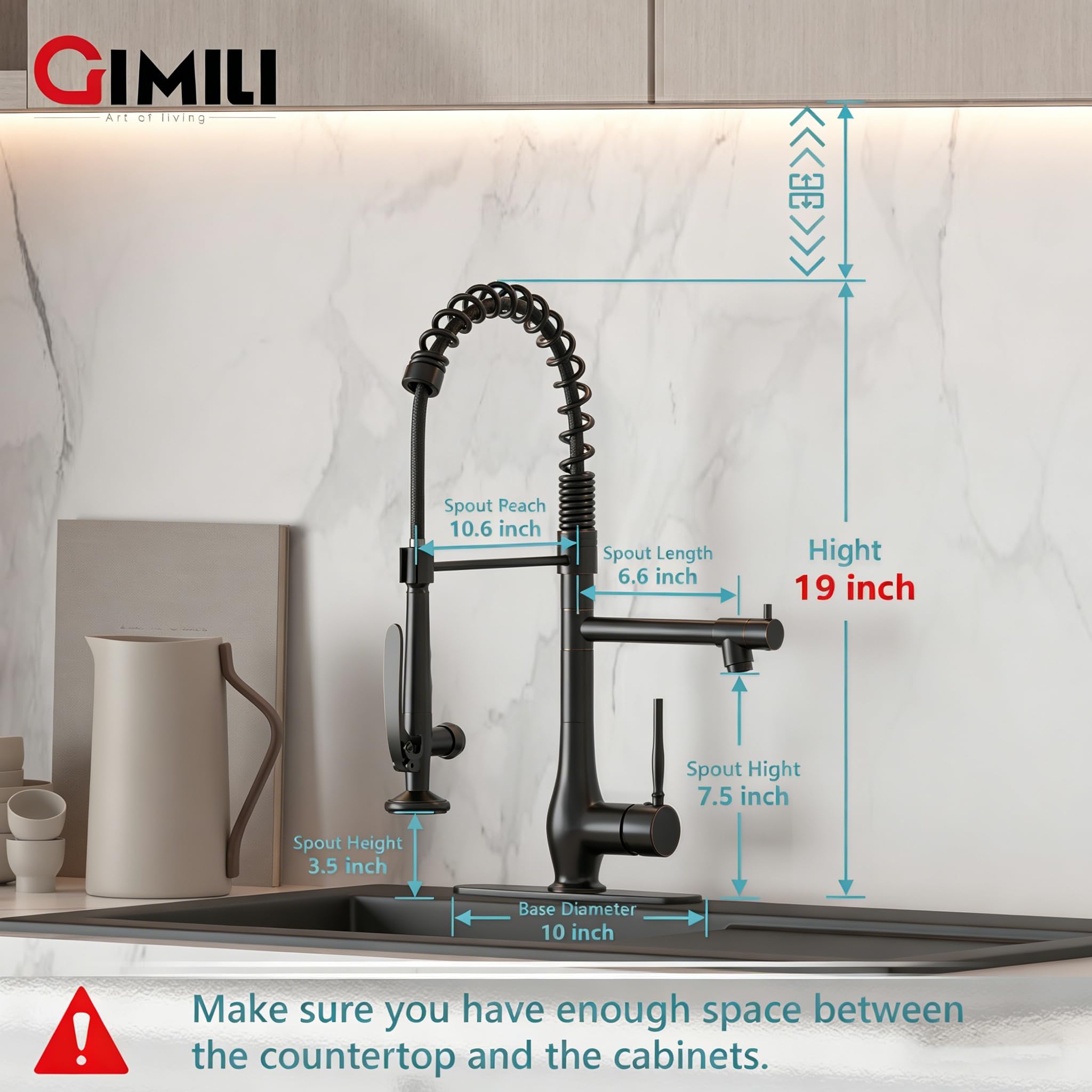 GIMILI Black and Gold Kitchen Faucet with Pull Down Sprayer Single Handle High Pressure Kitchen Sink Faucet Commercial Double-Headed Stainless Steel Kitchen Faucets