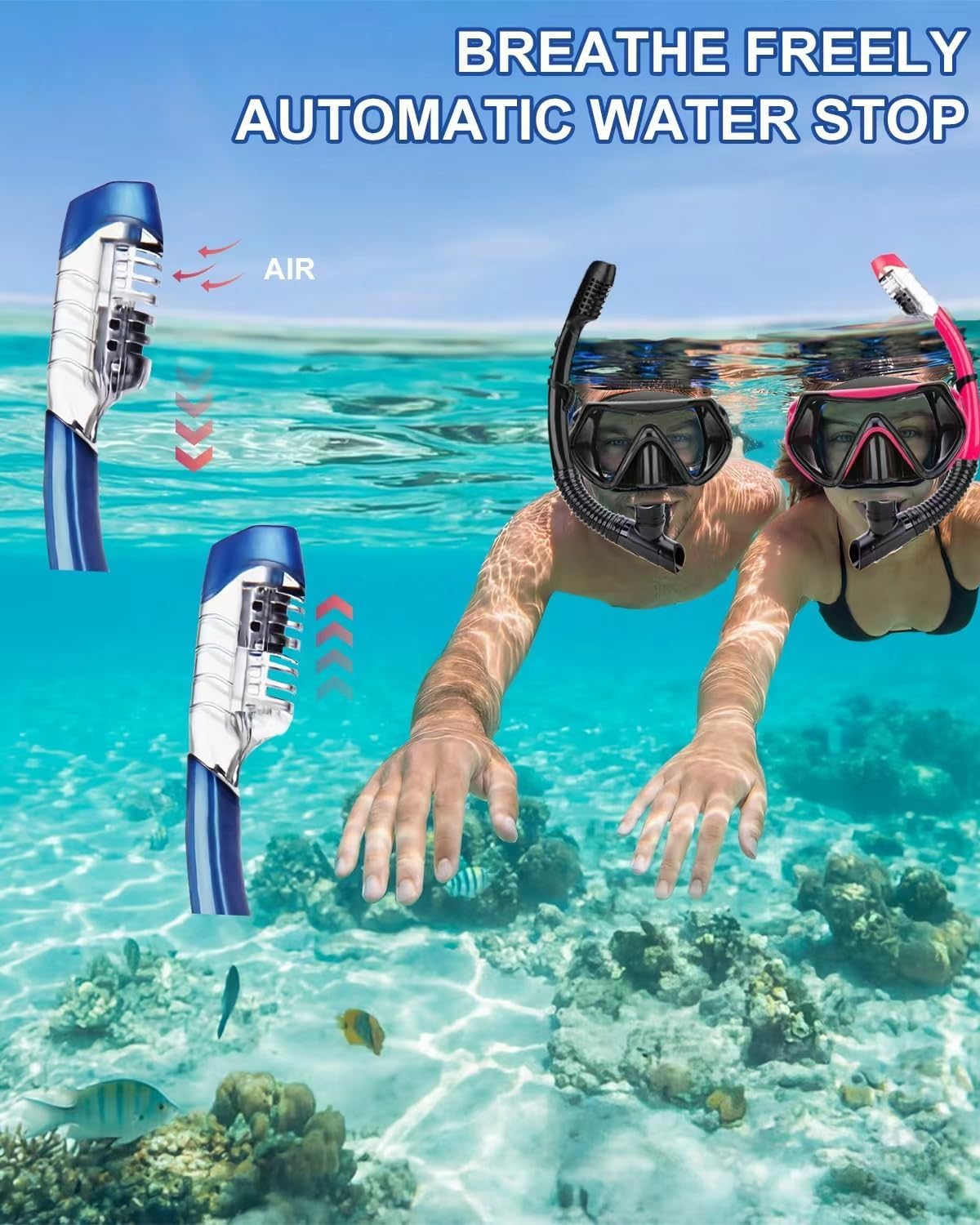 Snorkeling Gear for Adults, Dry Snorkel Mask Set, Scuba Diving Snorkle mask Set Adult, Panoramic Wide View Anti-Fog Dive mask, Swimming Diving Snorkeling Packages