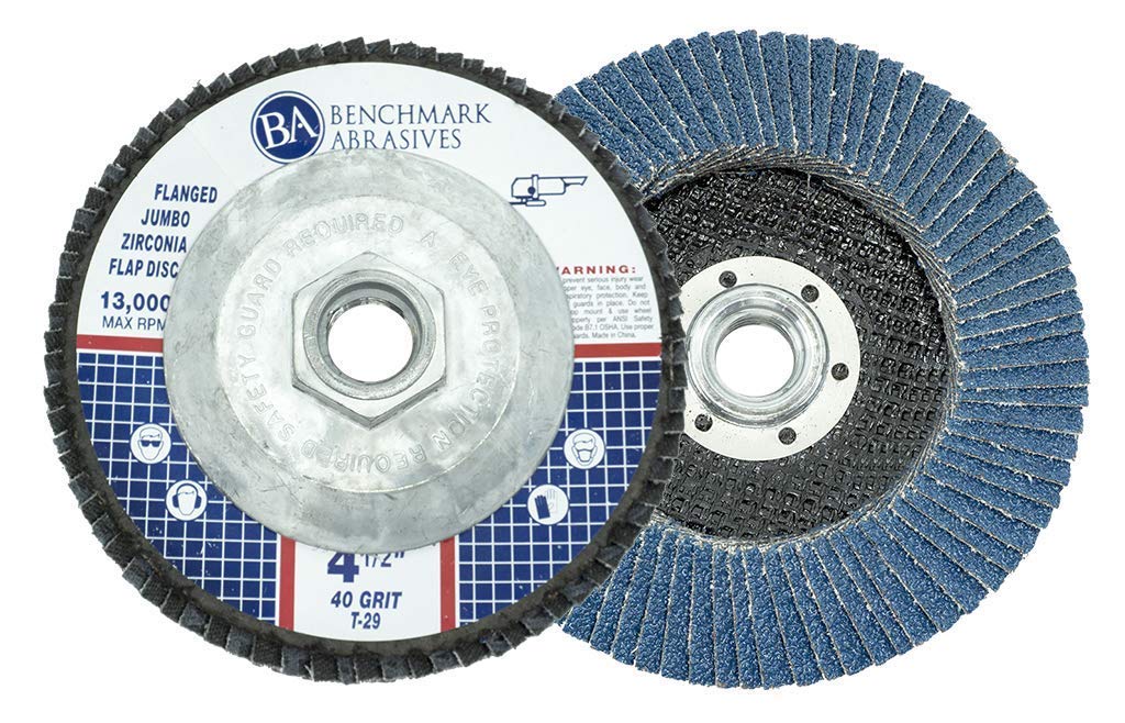 Benchmark Abrasives 4.5" x 5/8"-11 Premium High Density Jumbo Zirconia Type 29 Flap Discs 4 1/2 for Angle Grinder, Sanding Discs, Finishing - Grinding Wheels 4 1/2 Inch (10 Pack) - 40 Grit