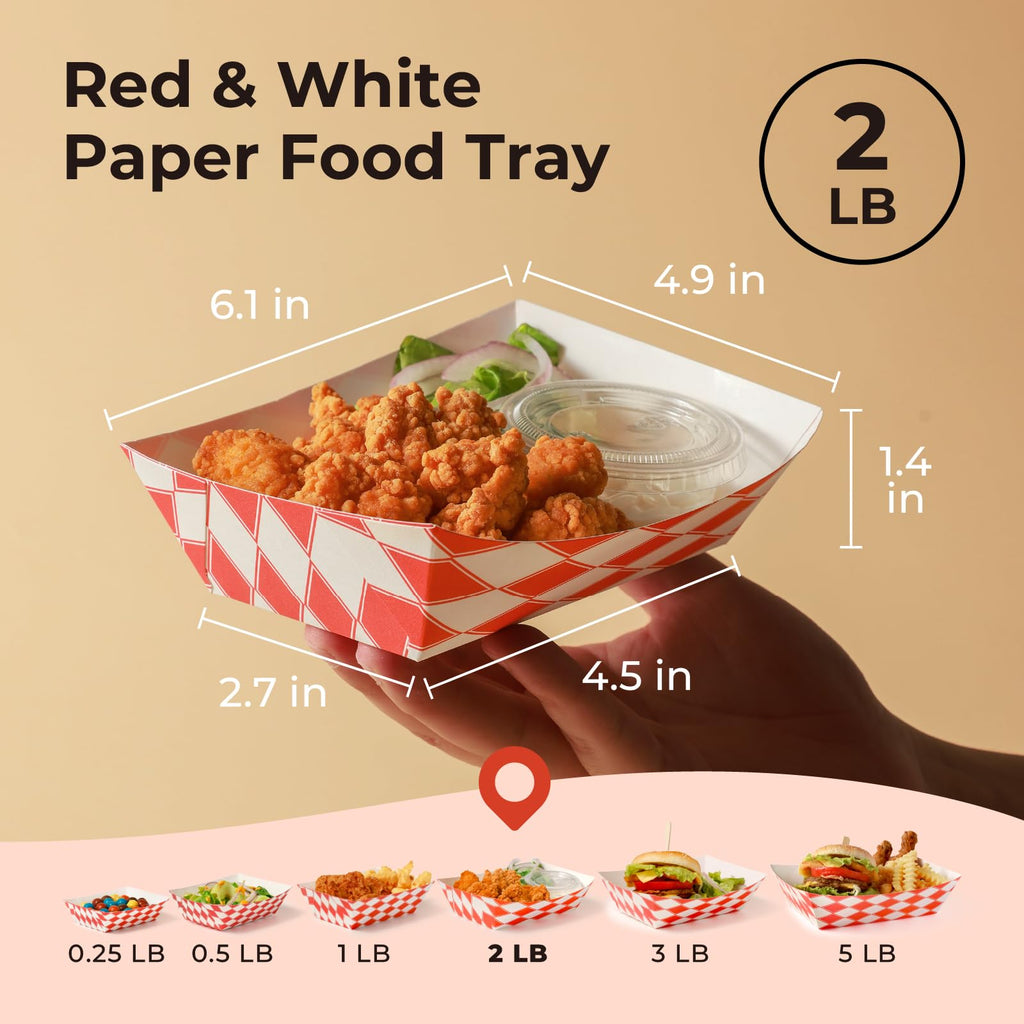 Fit Meal Prep [250 Pack 0.25 lb Paper Food Boats Heavy Duty Disposable Food Trays, Red Check Nacho Tray for Parties Fairs Picnics Carnivals, Holds Ketchup Cheese Sauce Pickles