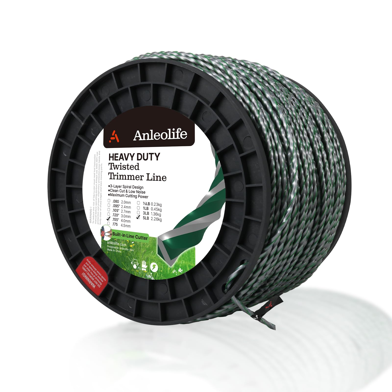 A Anleolife 1-Pound Heavy Duty Sawtooth 140-mil-by-108-ft Dual Core String Serrated Trimmer Line Donut for Walk Behind Wheeled Mowers with Built-in Line Cutter
