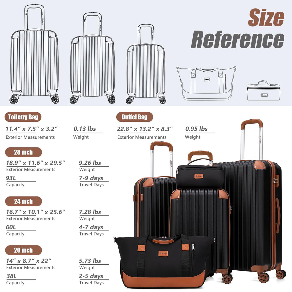 Cosbarn Luggage Sets 5 Piece Suitcases with Wheels, Suitcase Set ABS Hard Case Luggage with TSA Lock Spinner Wheels Durable Travel Luggage