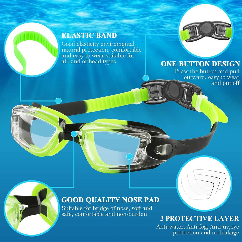 COOLOO Kids Swim Goggles, 2 Packs Swimming Goggles for Kids Girls Boys and Child Age 4-16