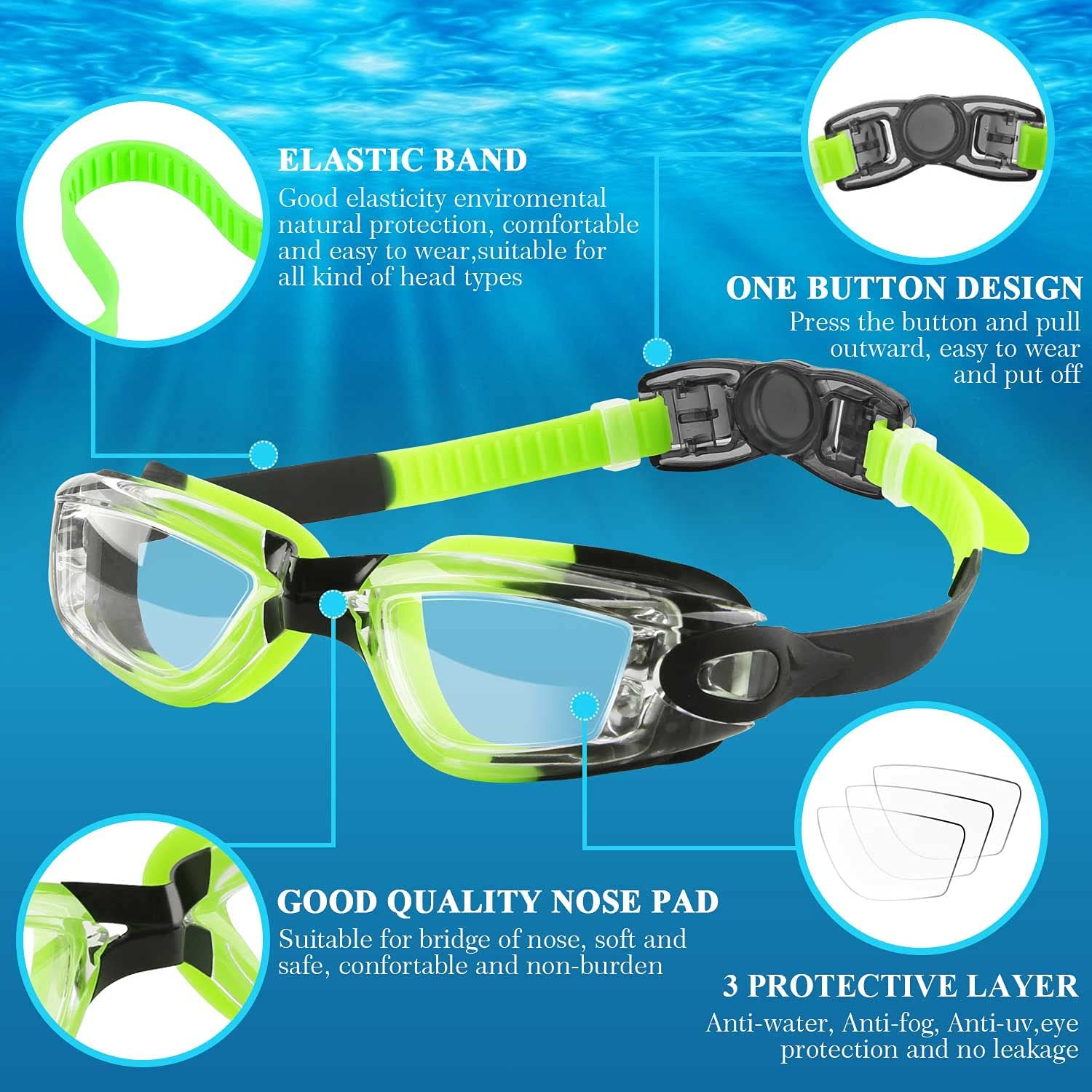 COOLOO Kids Swim Goggles, 2 Packs Swimming Goggles for Kids Girls Boys and Child Age 4-16